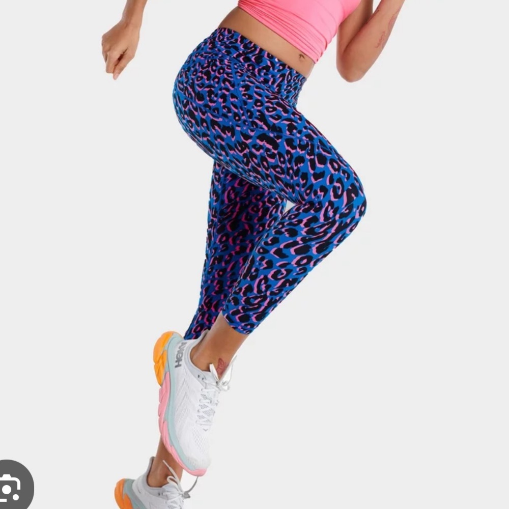 Sweaty Betty Power Full Length workout legging in Blue and Pink Leopard